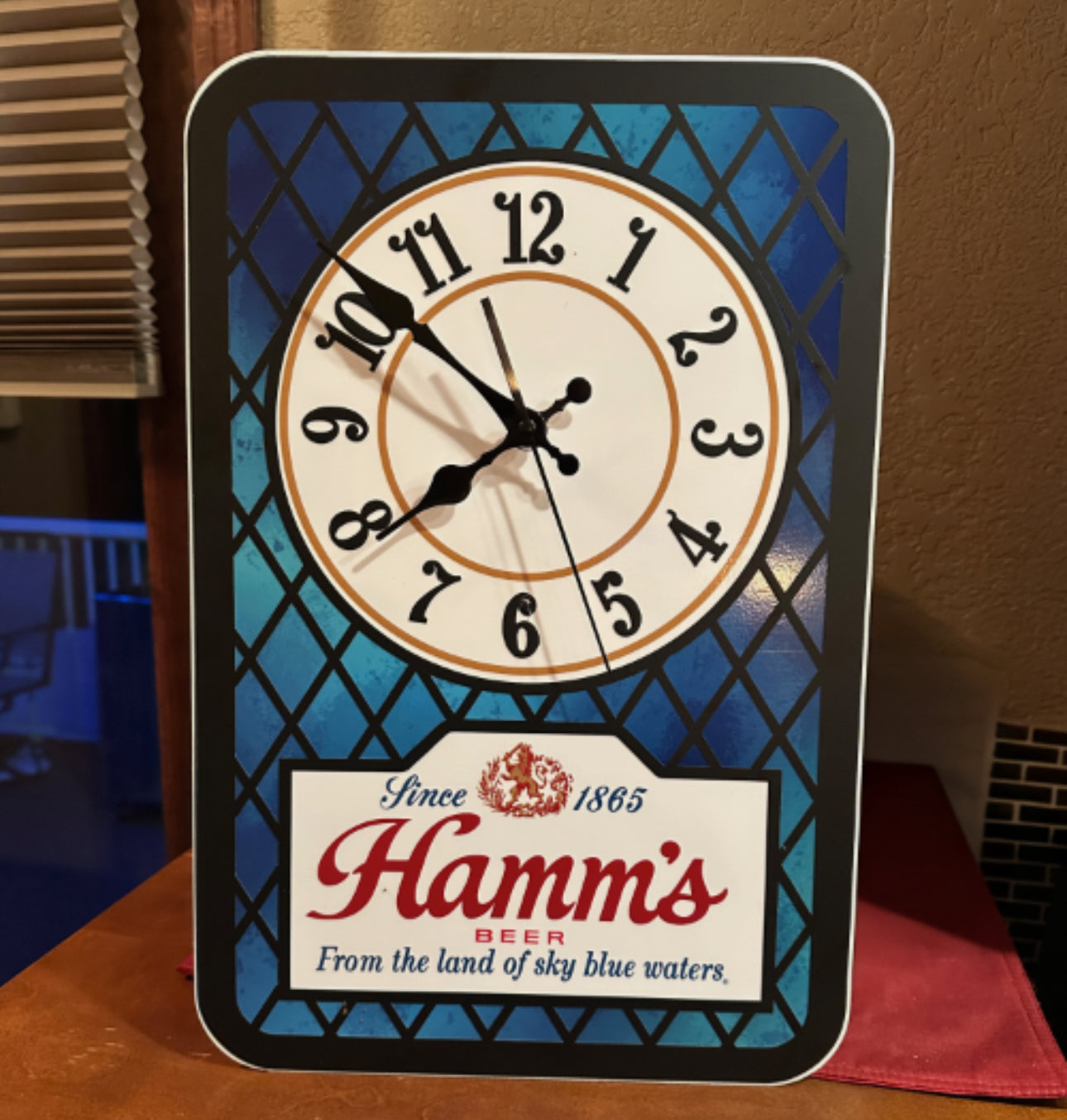 Vintage Hamm's Beer stained glass style clock reproduction 12” x 18” .080 Aluminum