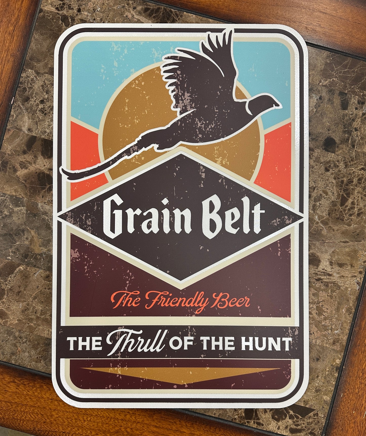 Vintage style Grain Belt beer Pheasant “The Thrill of the Hunt” aluminum sign