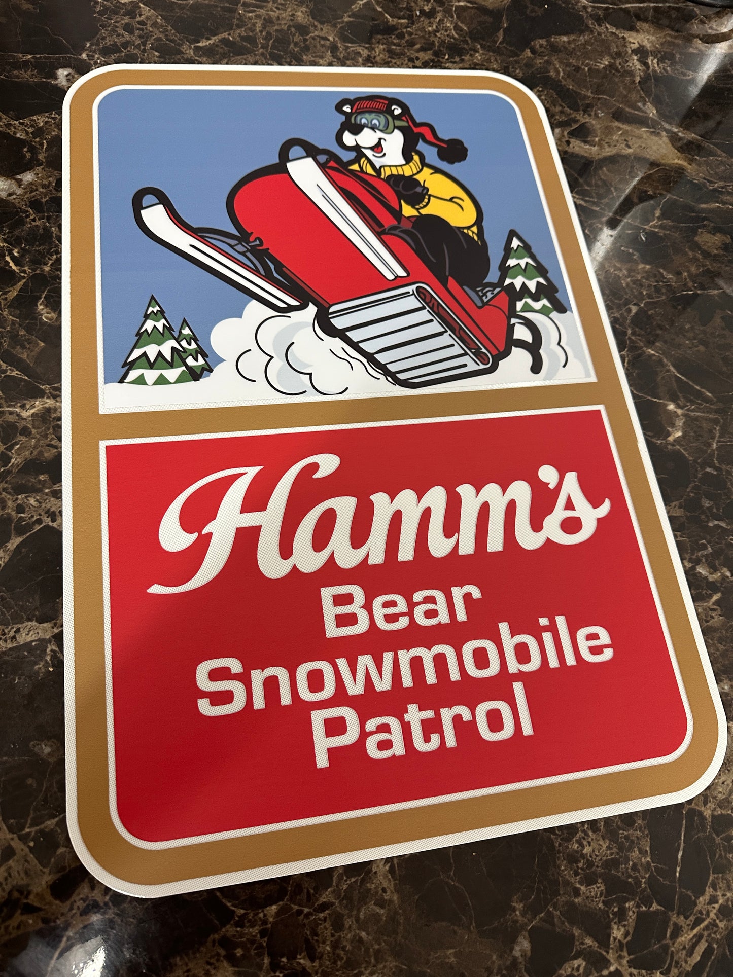 Hamm's Beer Bear Snowmobile Patrol sign detail