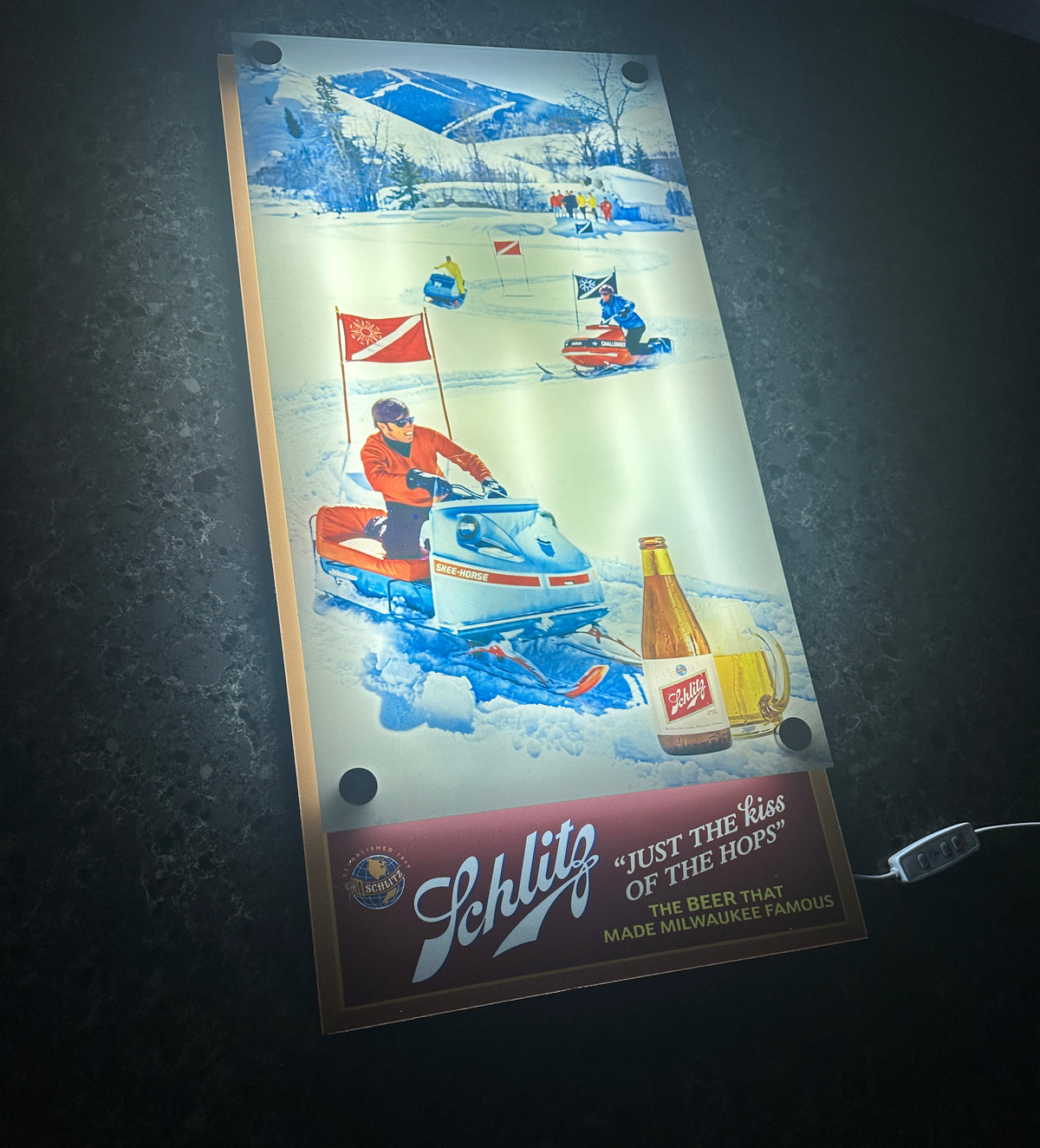 Schlitz Vintage Snowmobile Backlit LED Bar Sign