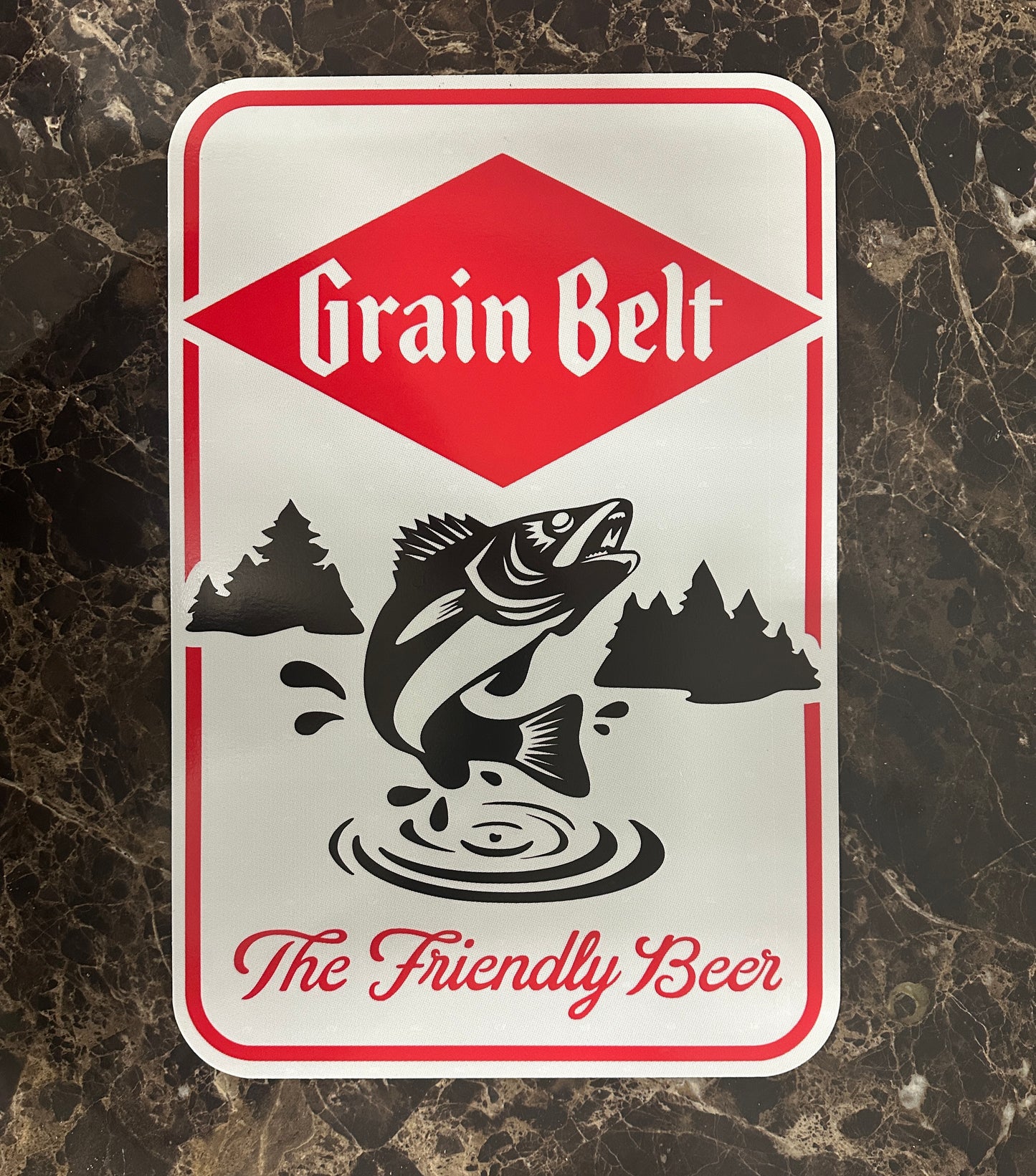 Vintage style Grain Belt beer Fishing themed aluminum sign