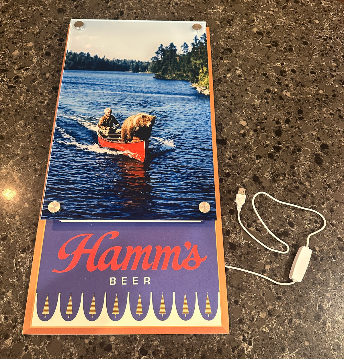 Hamm's Bear in a Canoe Backlit LED Bar Sign