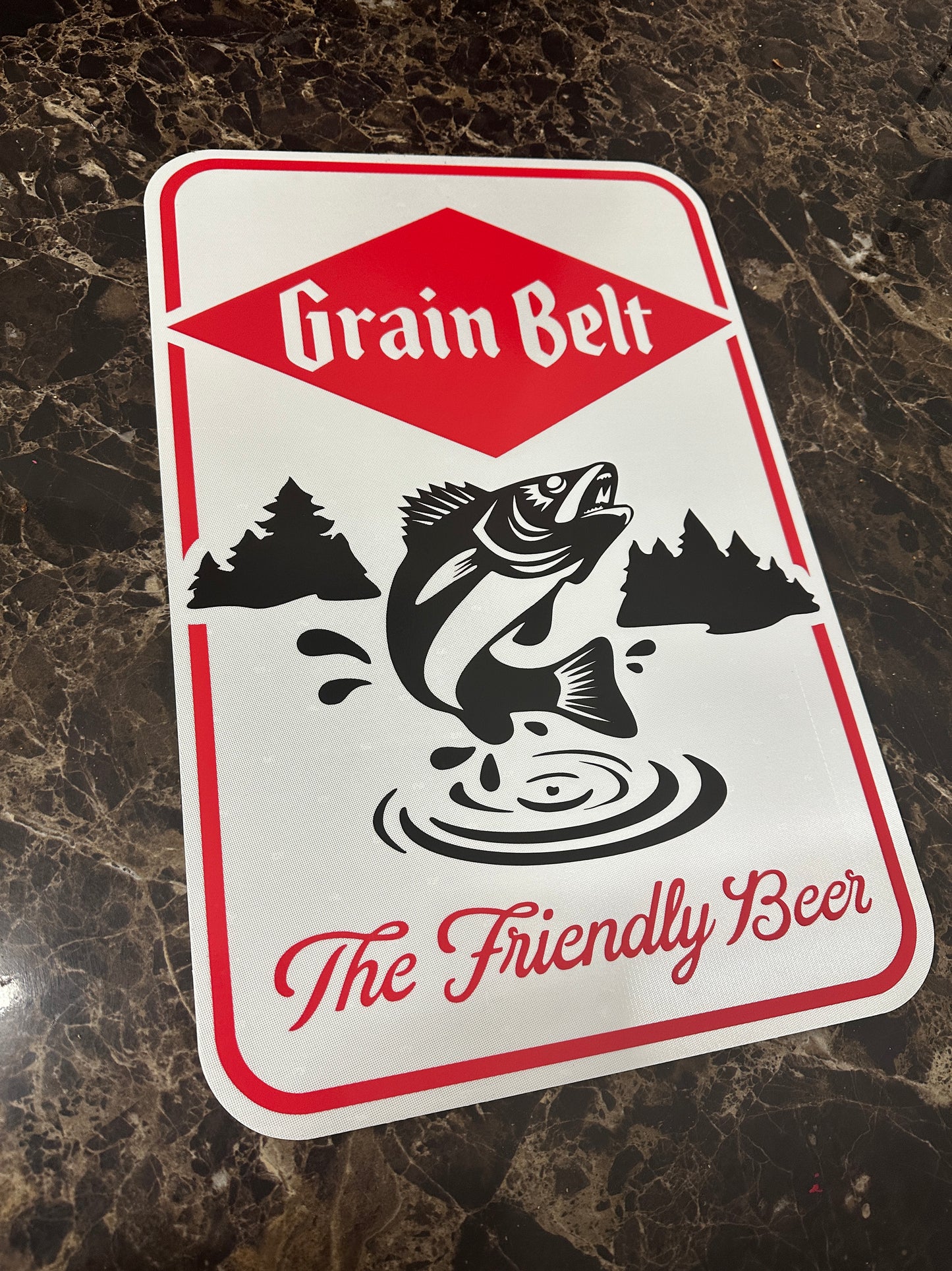 Vintage style Grain Belt beer Fishing themed aluminum sign