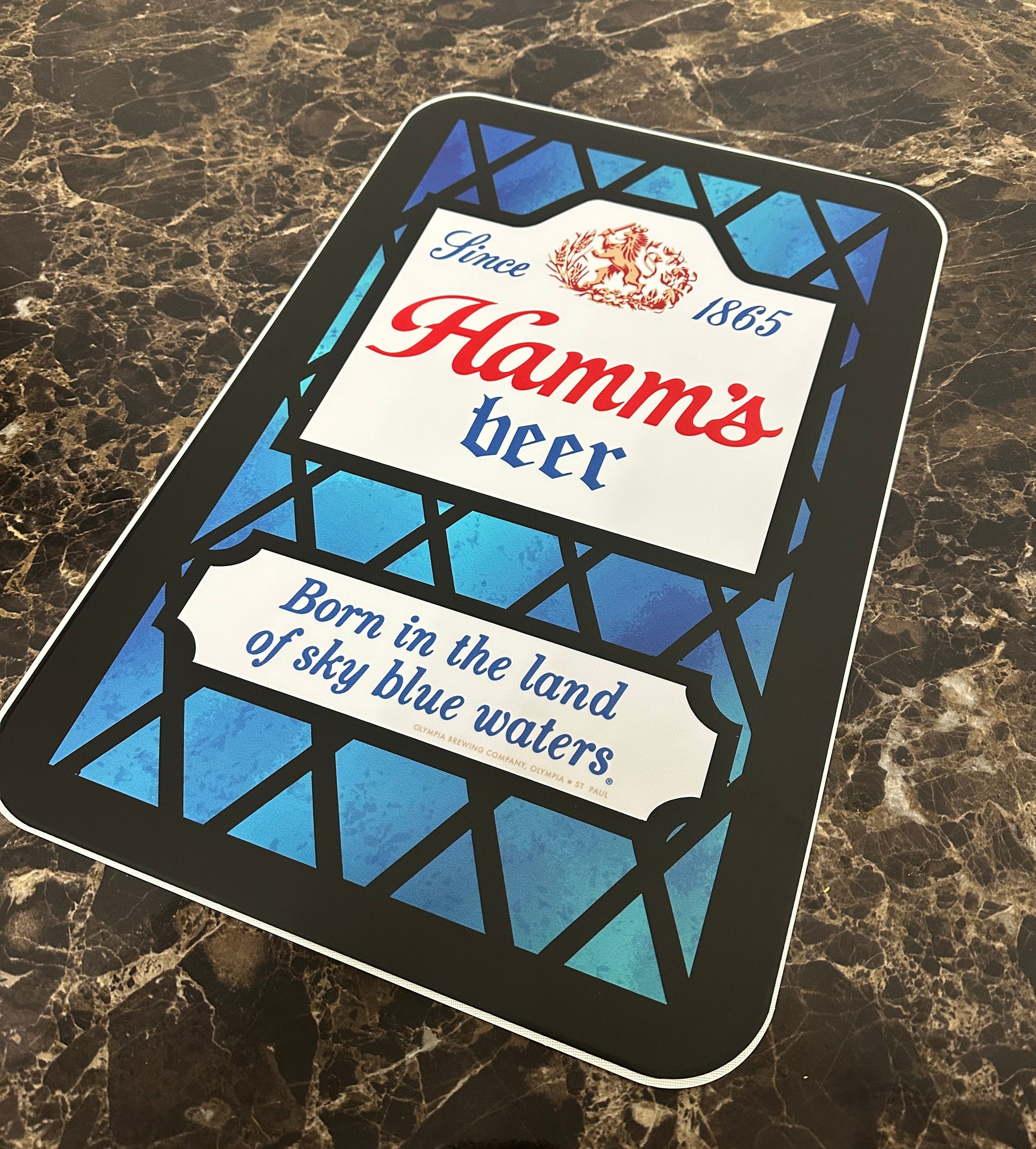 Hamm's Beer vintage aluminum sign mounted display