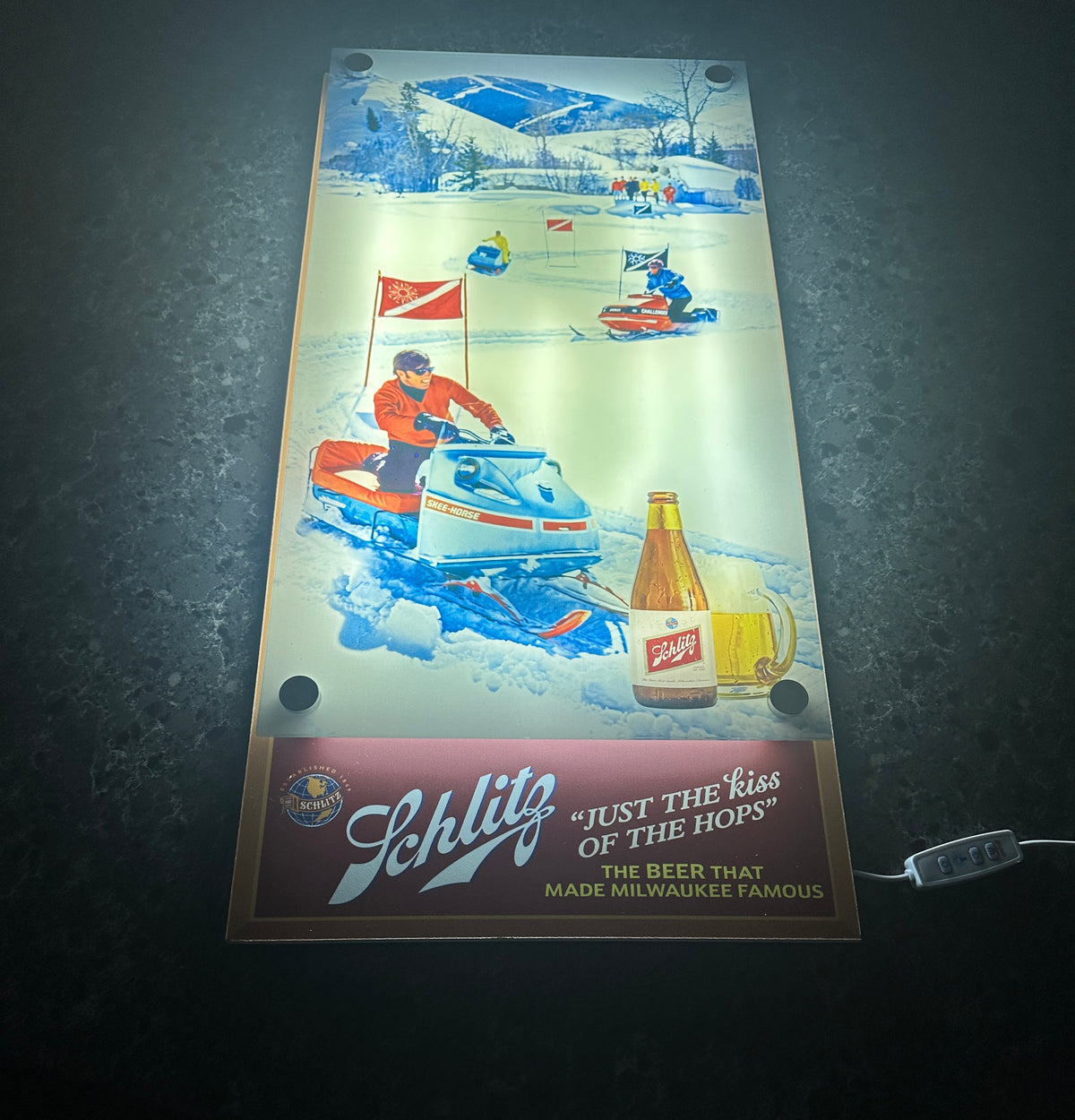 Schlitz Vintage Snowmobile Backlit LED Bar Sign