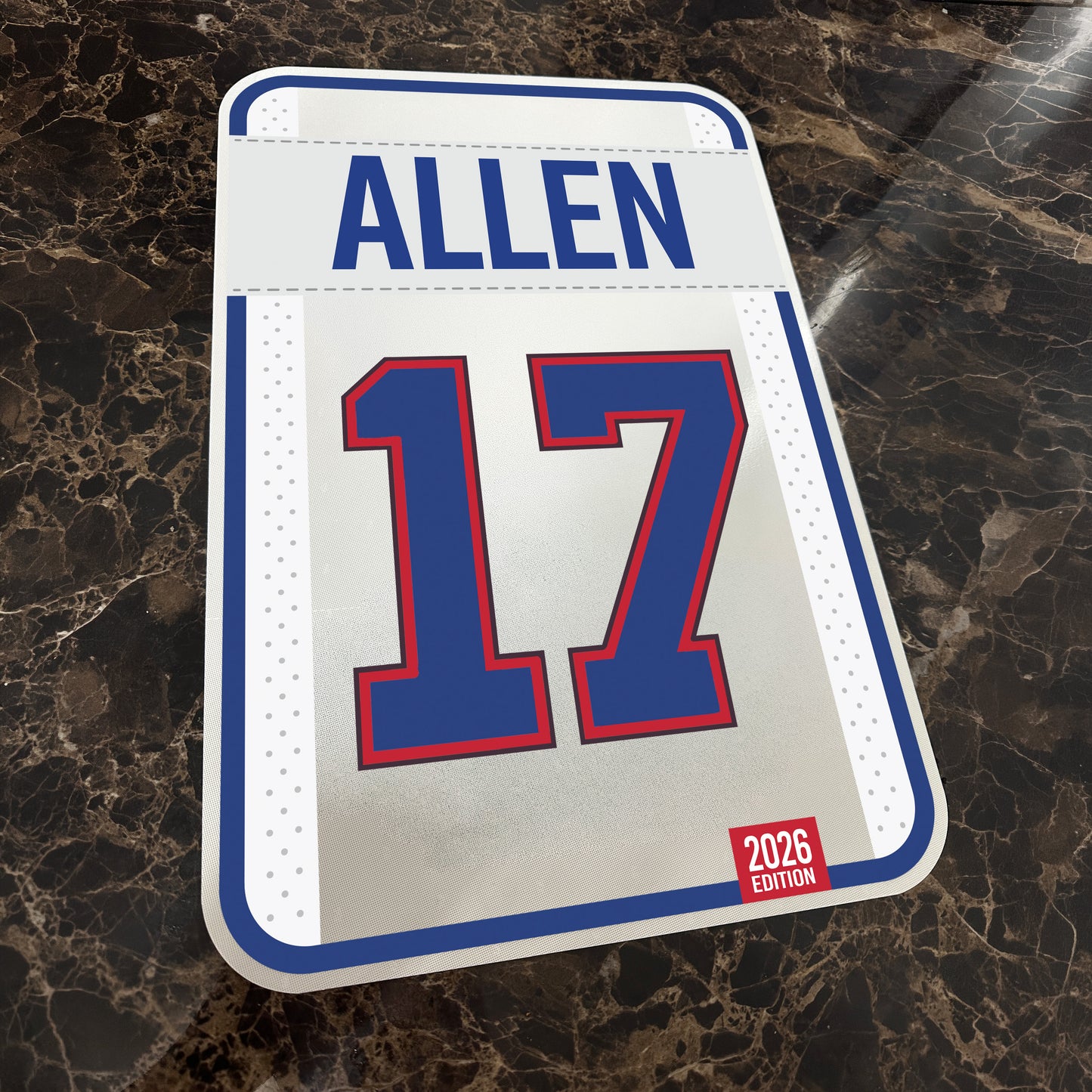 Josh Allen #17 Buffalo Bills custom jersey number sign, 12x18 reflective aluminum