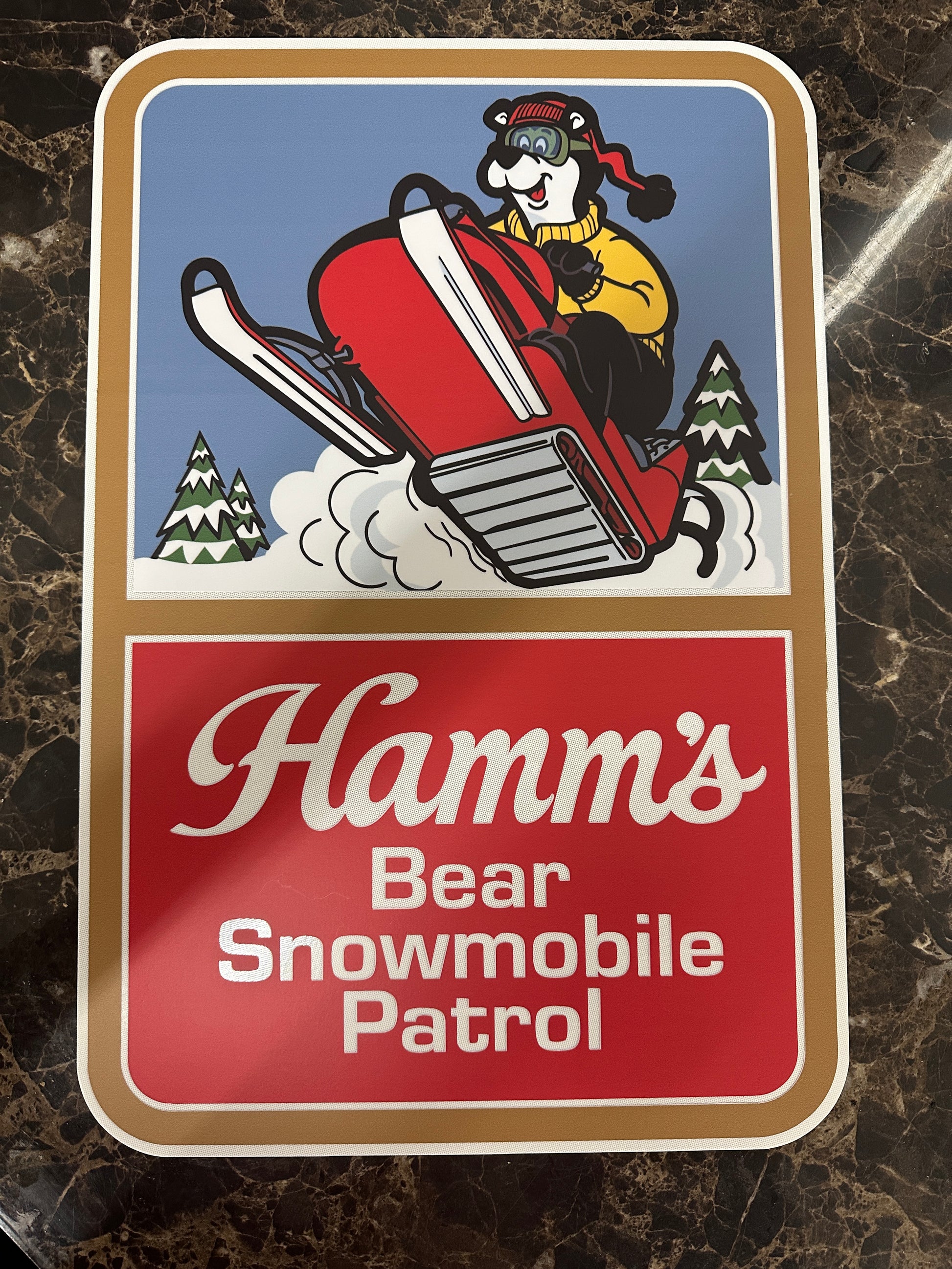 Hamm's Beer Bear Snowmobile Patrol vintage aluminum sign