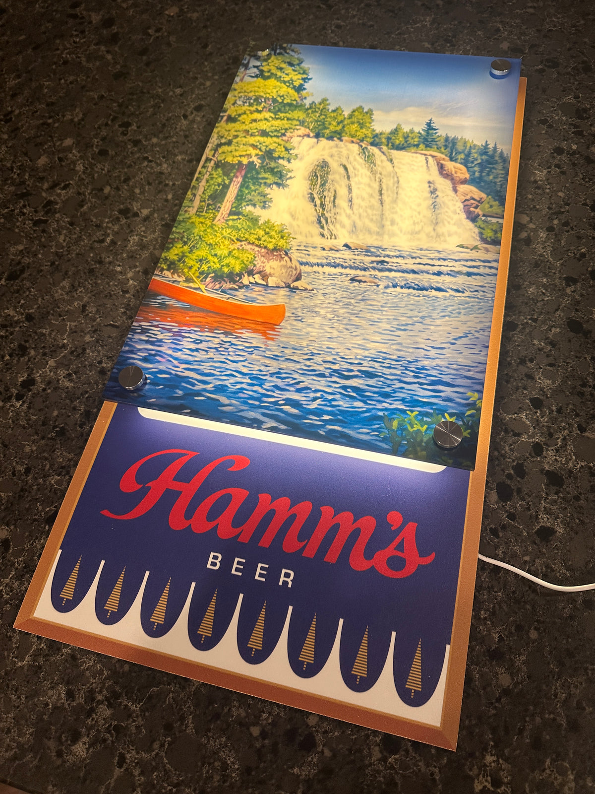 Hamm's Beer Northwoods Waterfall Backlit LED Bar Sign
