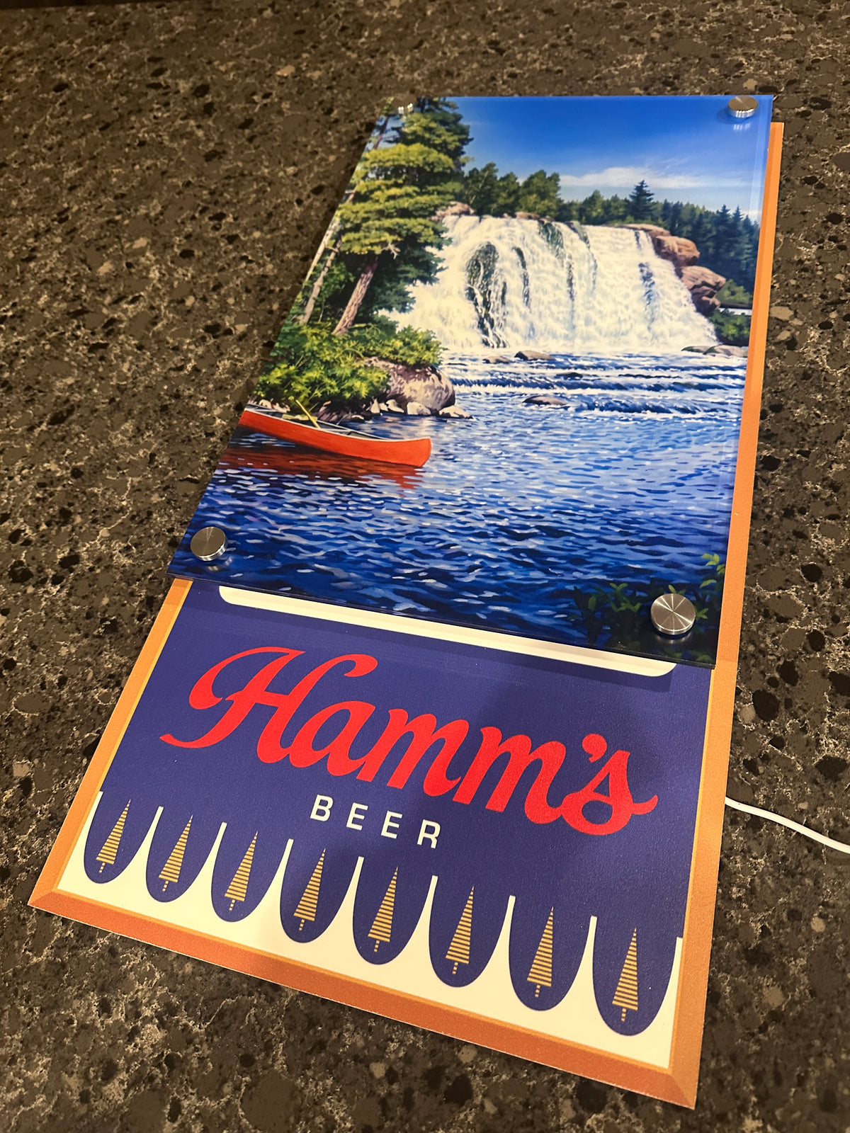 Hamm's Beer Northwoods Waterfall Backlit LED Bar Sign