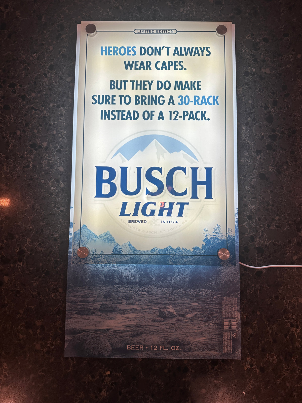 Busch Light "Heroes Bring a 30-Rack" Backlit LED Bar Sign