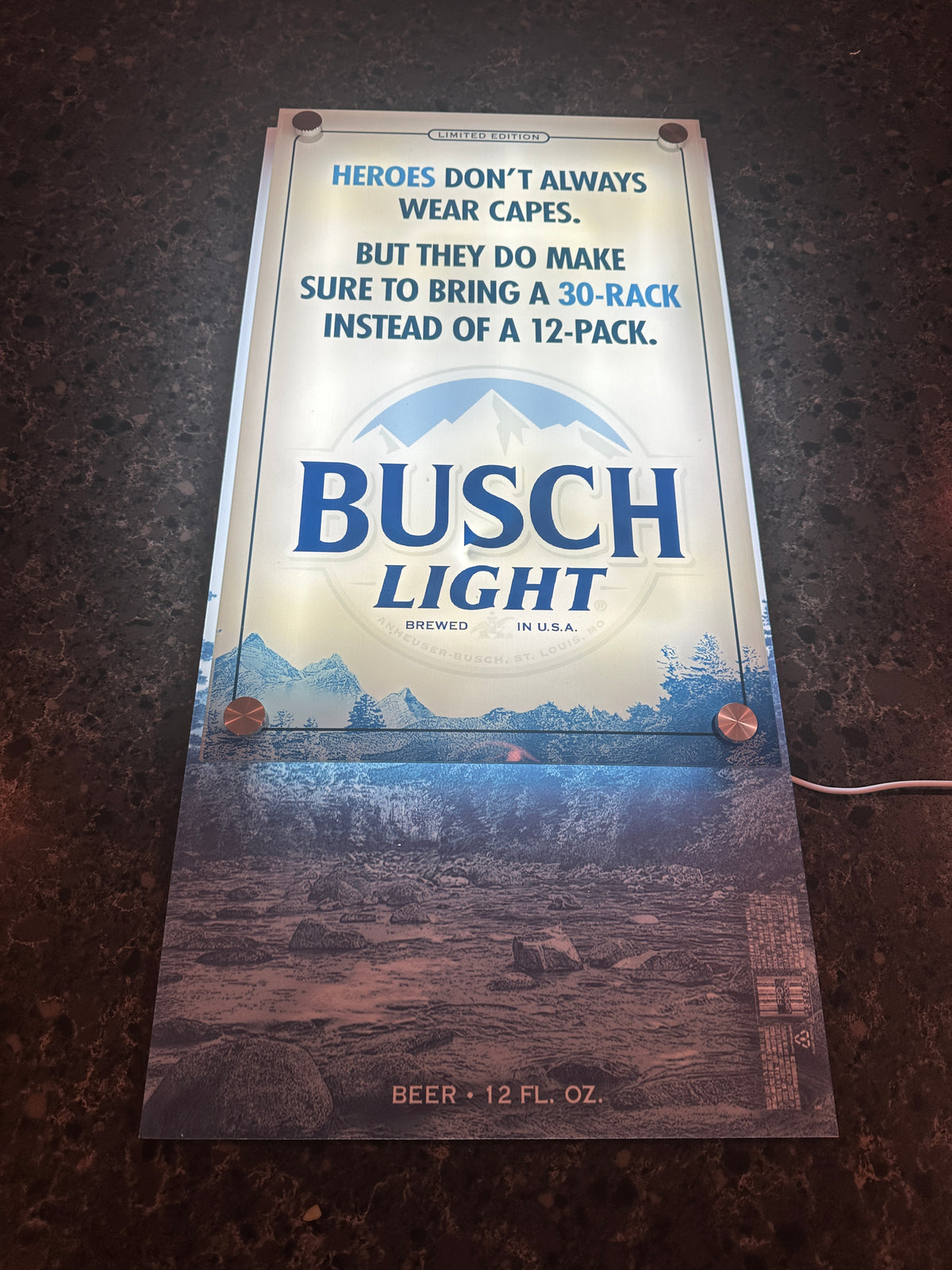 Busch Light "Heroes Bring a 30-Rack" Backlit LED Bar Sign