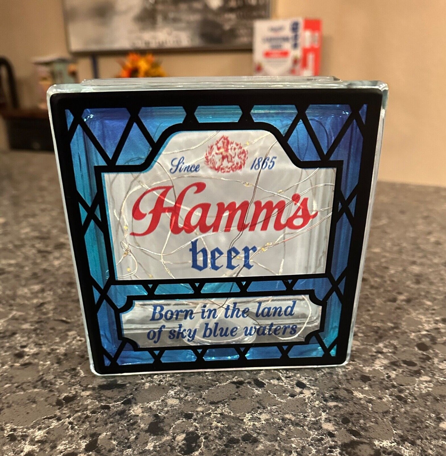 Vintage style Hamm’s Beer Stained glass box replica with mini-LED lights
