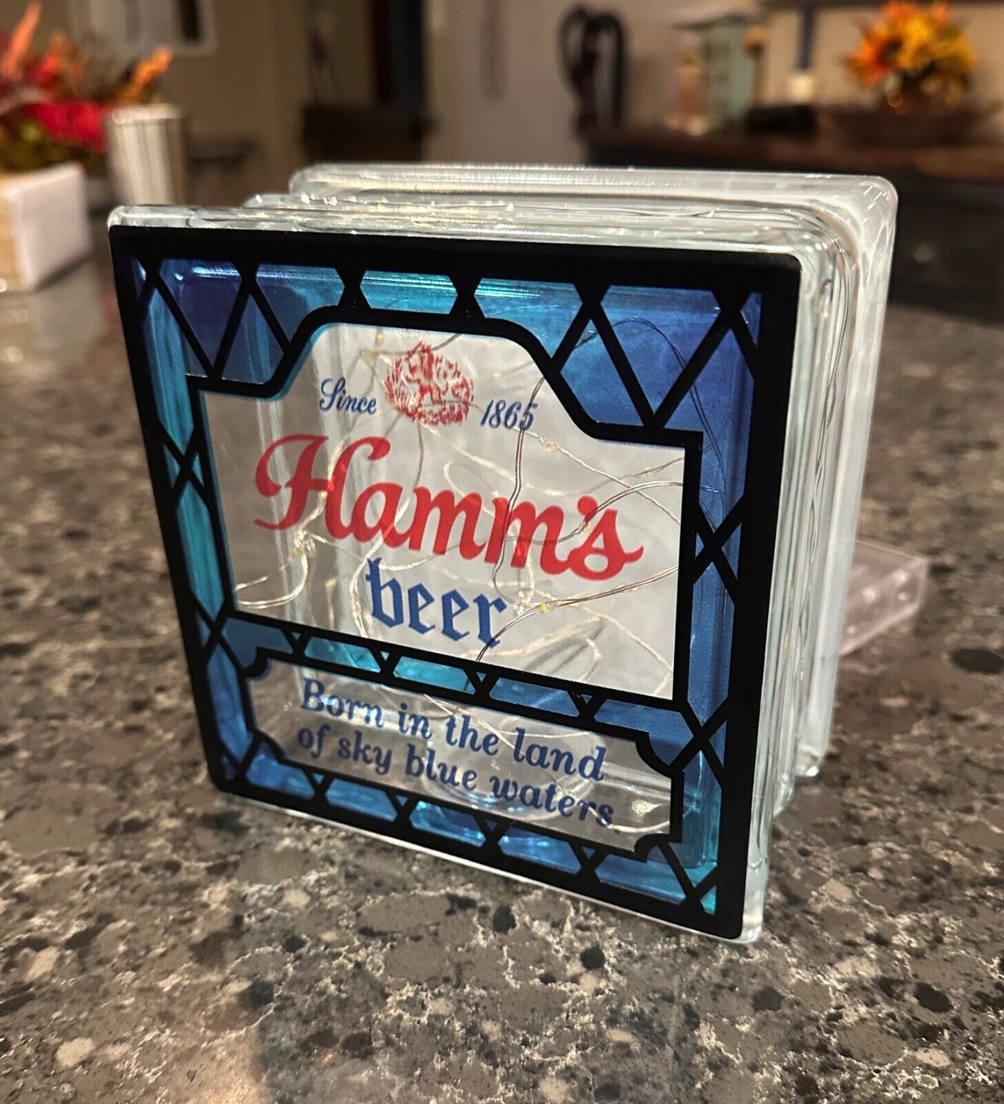 Vintage style Hamm’s Beer Stained glass box replica with mini-LED lights