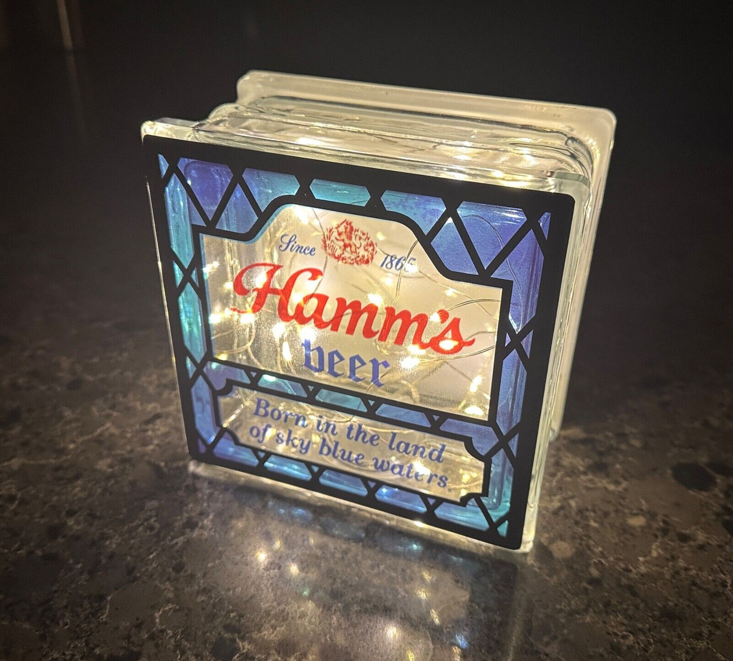 Vintage style Hamm’s Beer Stained glass box replica with mini-LED lights