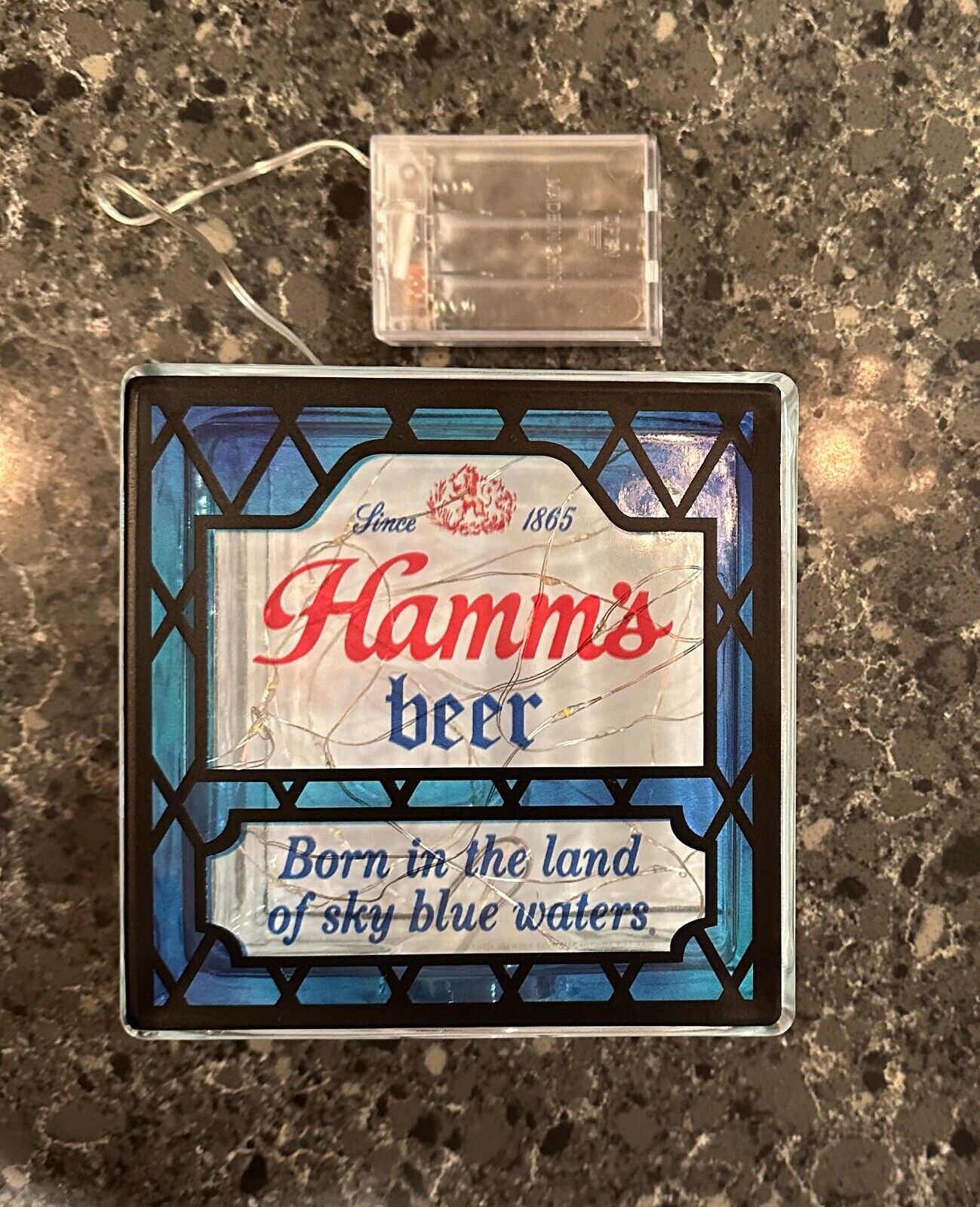 Vintage style Hamm’s Beer Stained glass box replica with mini-LED lights
