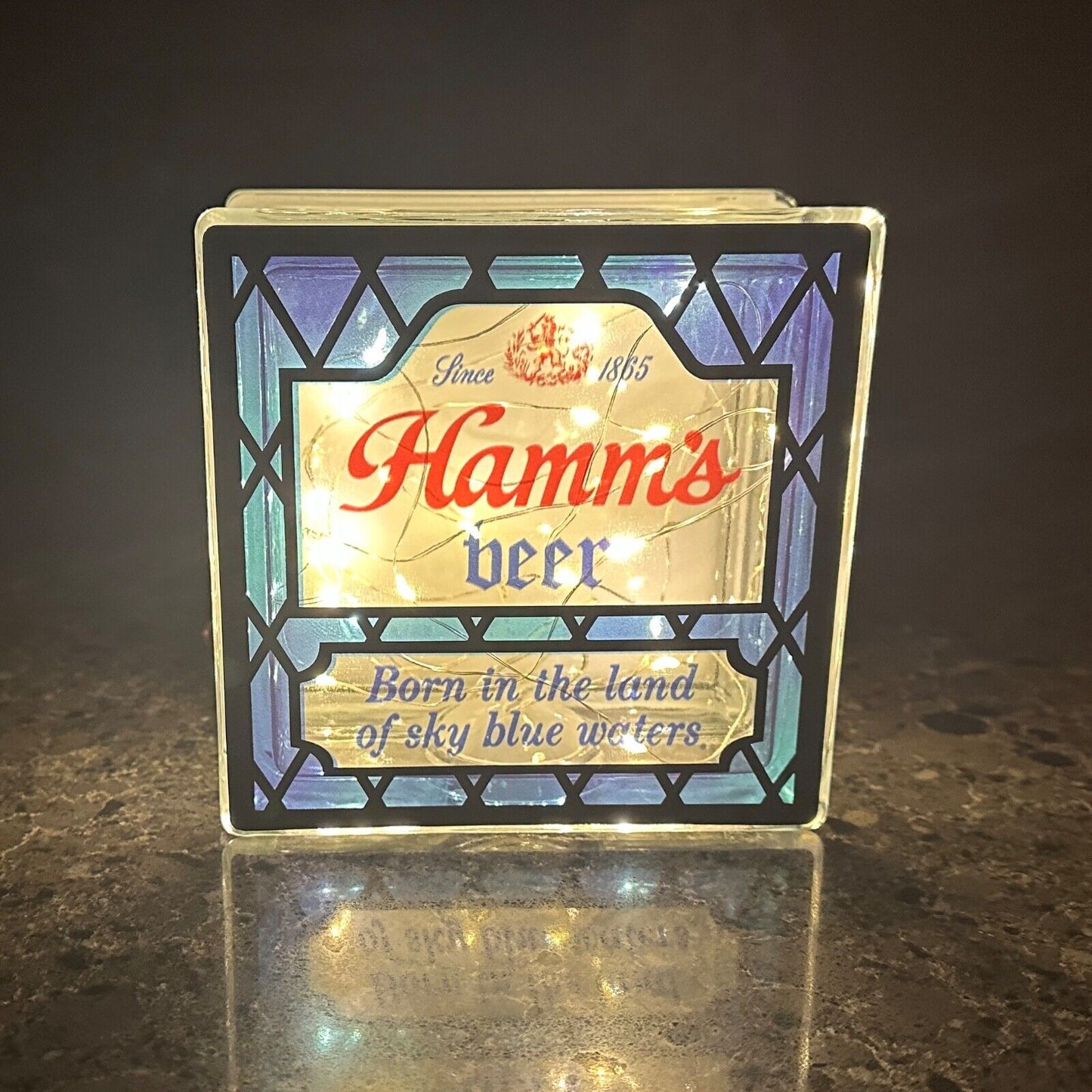Vintage style Hamm’s Beer Stained glass box replica with mini-LED lights
